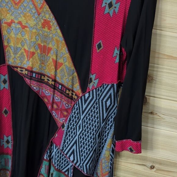 Parsley & Sage Top Womens Small Black Western Art Patchwork Pieced Blouse - Picture 3 of 10